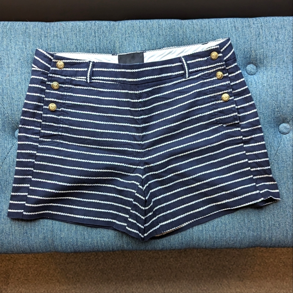 Cynthia Rowley Women Sz 8 Nautical Navy Striped Sailor Shorts Pre-owned